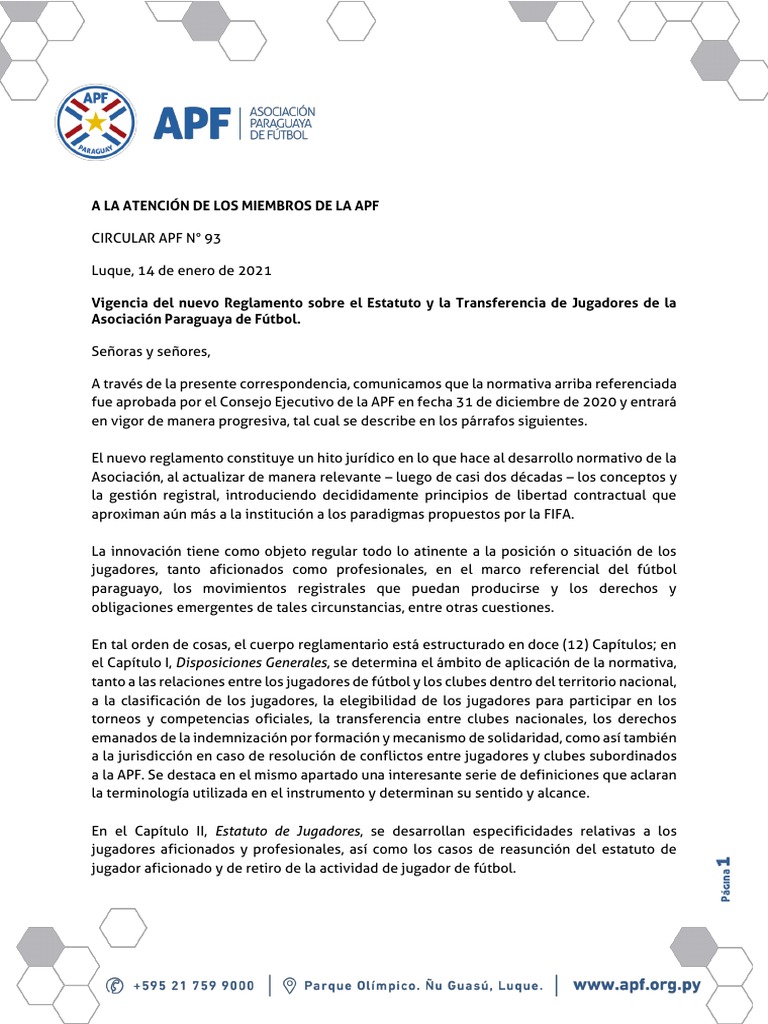 Circular 93 Apf | PDF | Asociación de Futbol | Regulación