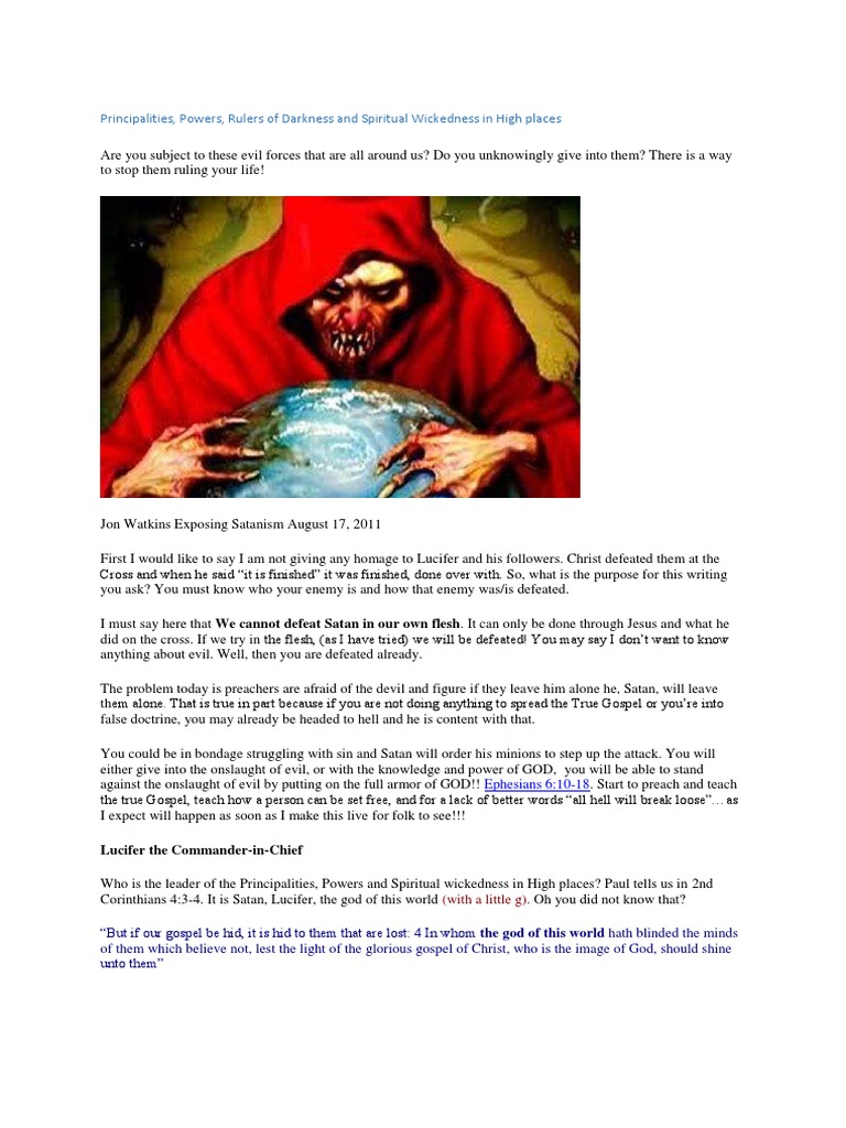 Principalities, Powers, Rulers of Darkness and Spiritual Wickedness in