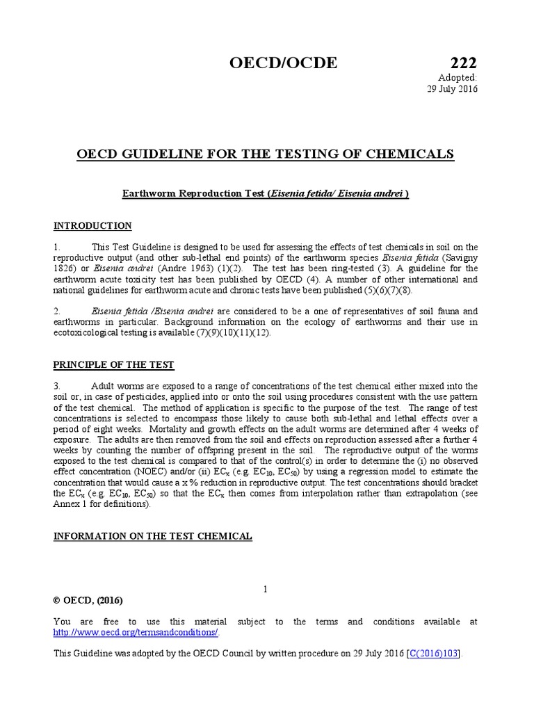 OECD Earthworm Reproduction Test Guideline | PDF | Analysis Of Variance ...