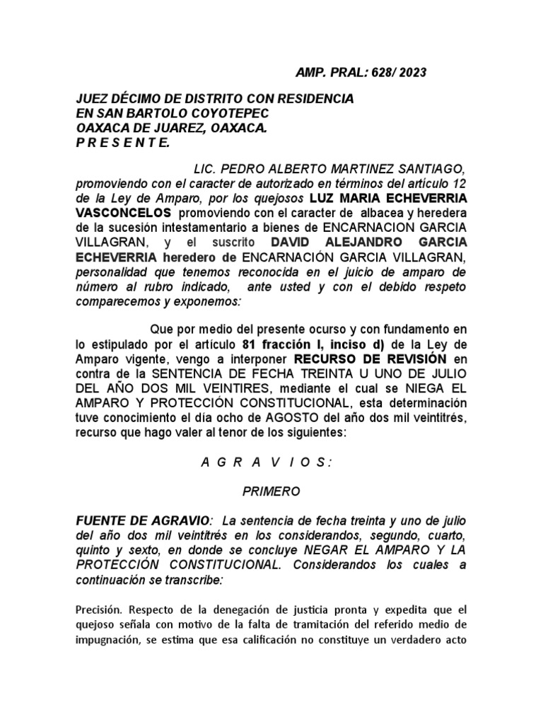 Recurso de Revisión en Amparo 628/2023 | PDF | Caso de ley | Gobierno