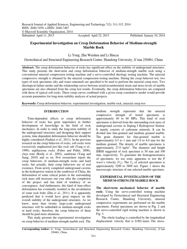 Experimental Investigation On Creep Deformation Be | PDF