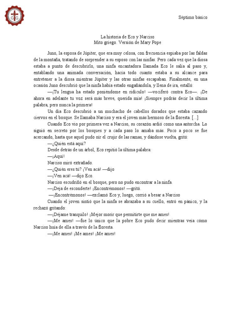 La Historia De Eco Y Narciso Pdf