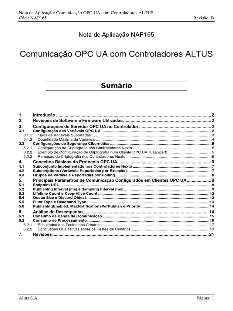 Nap165 Comunica 3F 3fo Opc Ua Com Controladores Altus PT | PDF