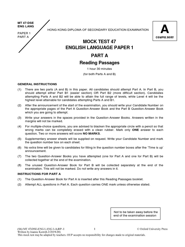 DSE English Language Paper 1 Mock Test | PDF | Self-Improvement