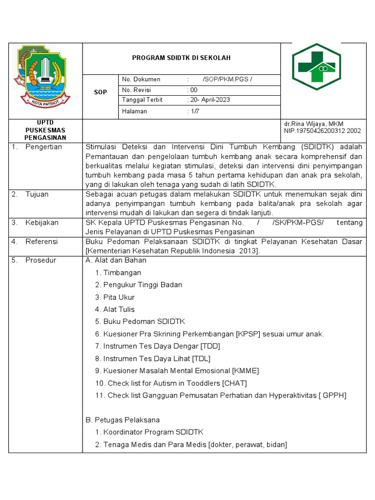 Prosedur SDIDTK untuk Anak Pra Sekolah | PDF