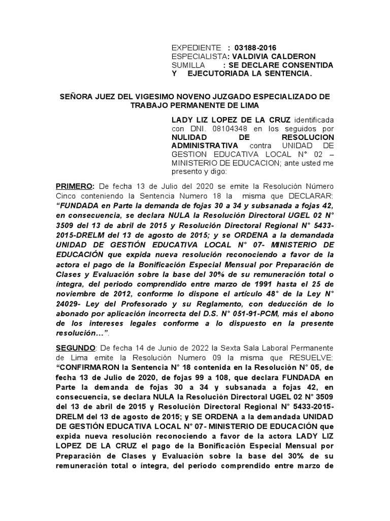 Consentida y Ejecutoriada | PDF | Sentencia (ley) | Ley Pública