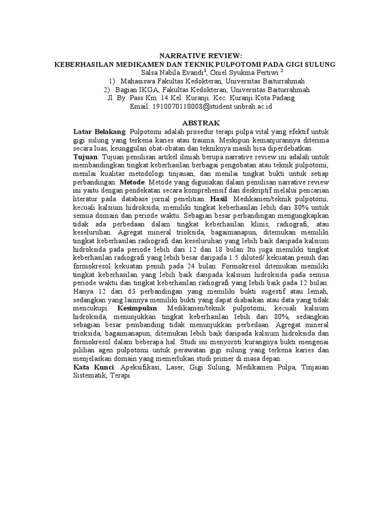 Narrative Review Pulpotomi | PDF