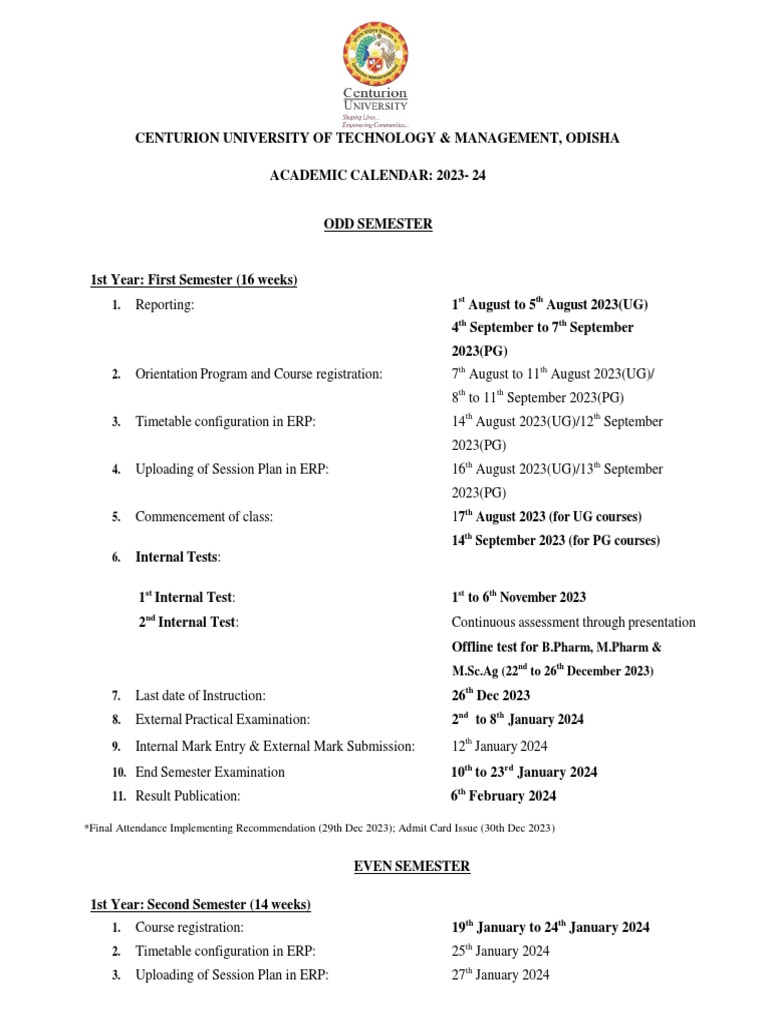 Academic Calendar 1st Year (2023 24) | PDF | Academic Term