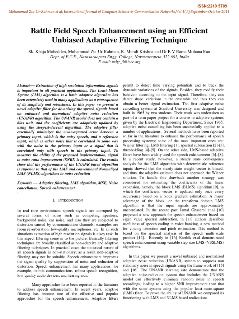 Battle Field Speech Enhancement Using An Efficient Unbiased Adaptive ...