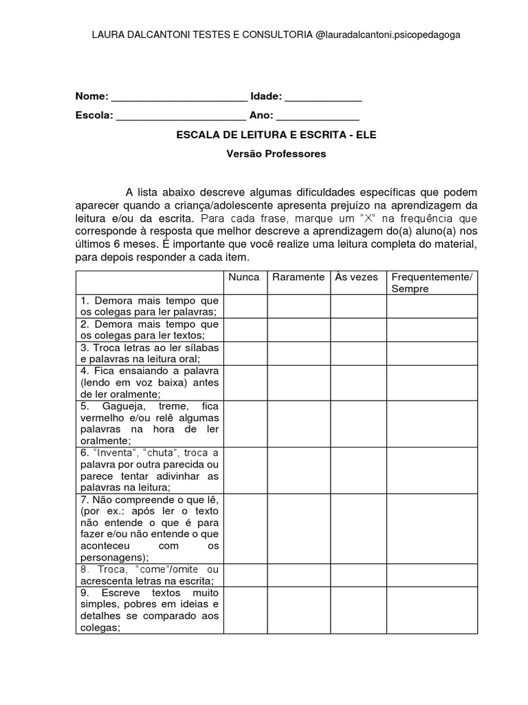 Escalas de Leitura e Escrita. | PDF | Crecimiento personal y profesional