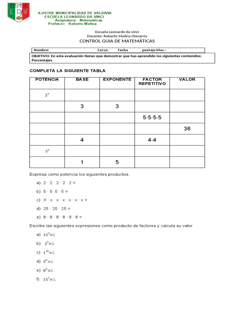 Guia De Potencias 8 Basico Pdf Matemáticas