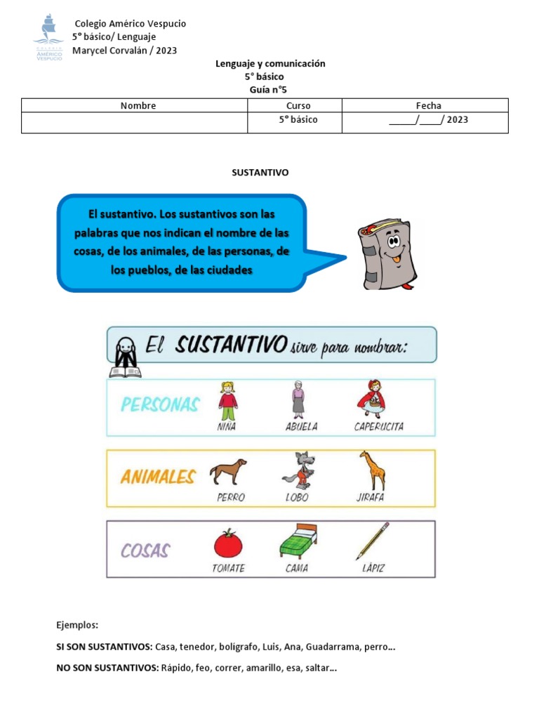 Ejercicios de Sustantivos para 5° Básico | PDF | Sustantivo | Unidades ...