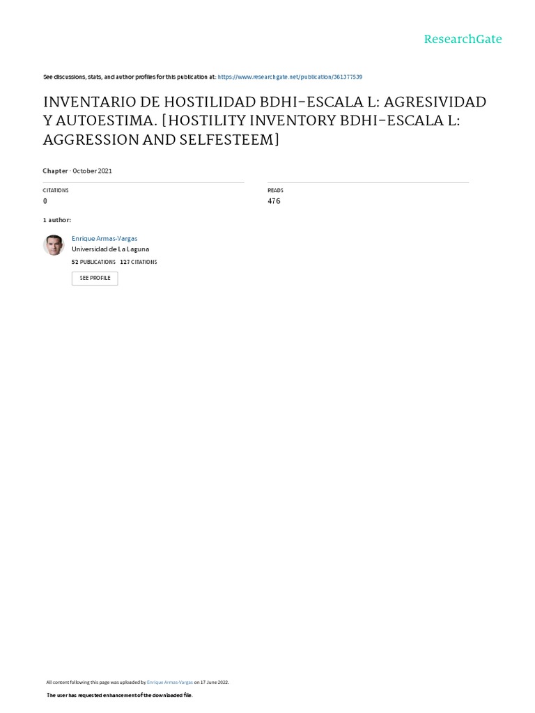 Inventario de Hostilidad Bdhi-Escala L: Agresividad Y Autoestima ...