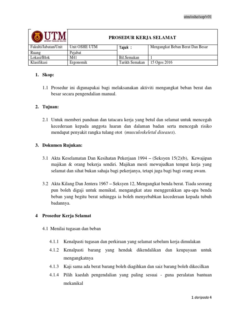 SOP - UTM Prosedur Kerja Selamat | PDF