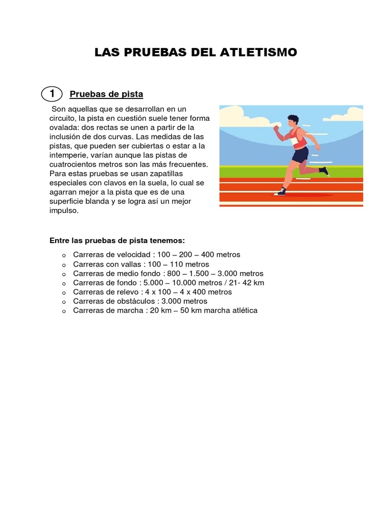Tipos de pruebas en el atletismo | PDF | Deporte del atletismo | Juegos ...