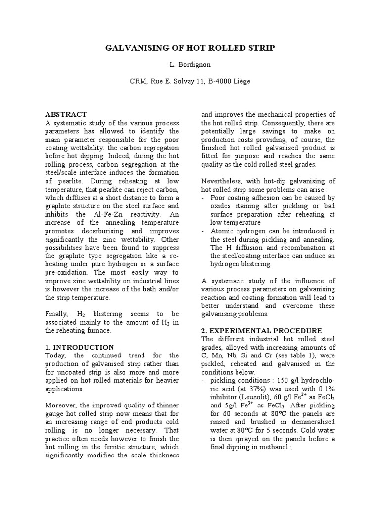 Improving Zinc Wettability in Galvanizing | PDF | Rolling (Metalworking ...