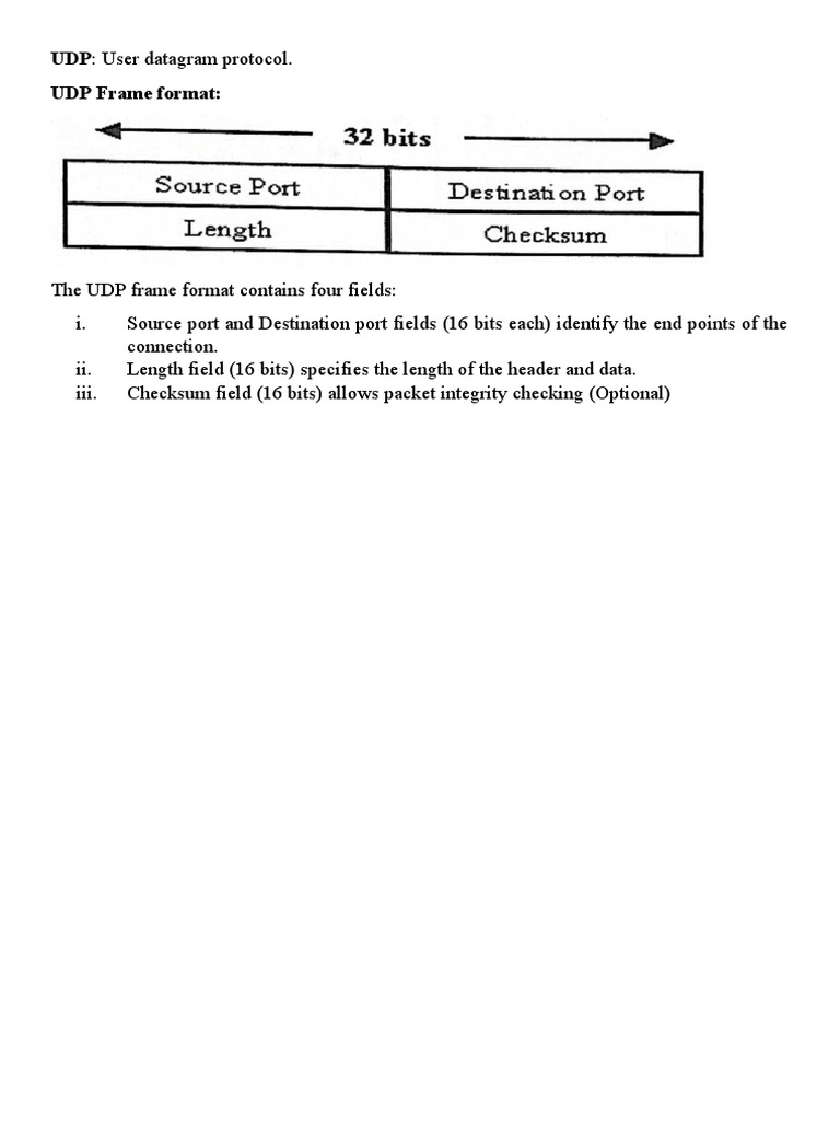 UDP: User Datagram Protocol. UDP Frame Format | PDF