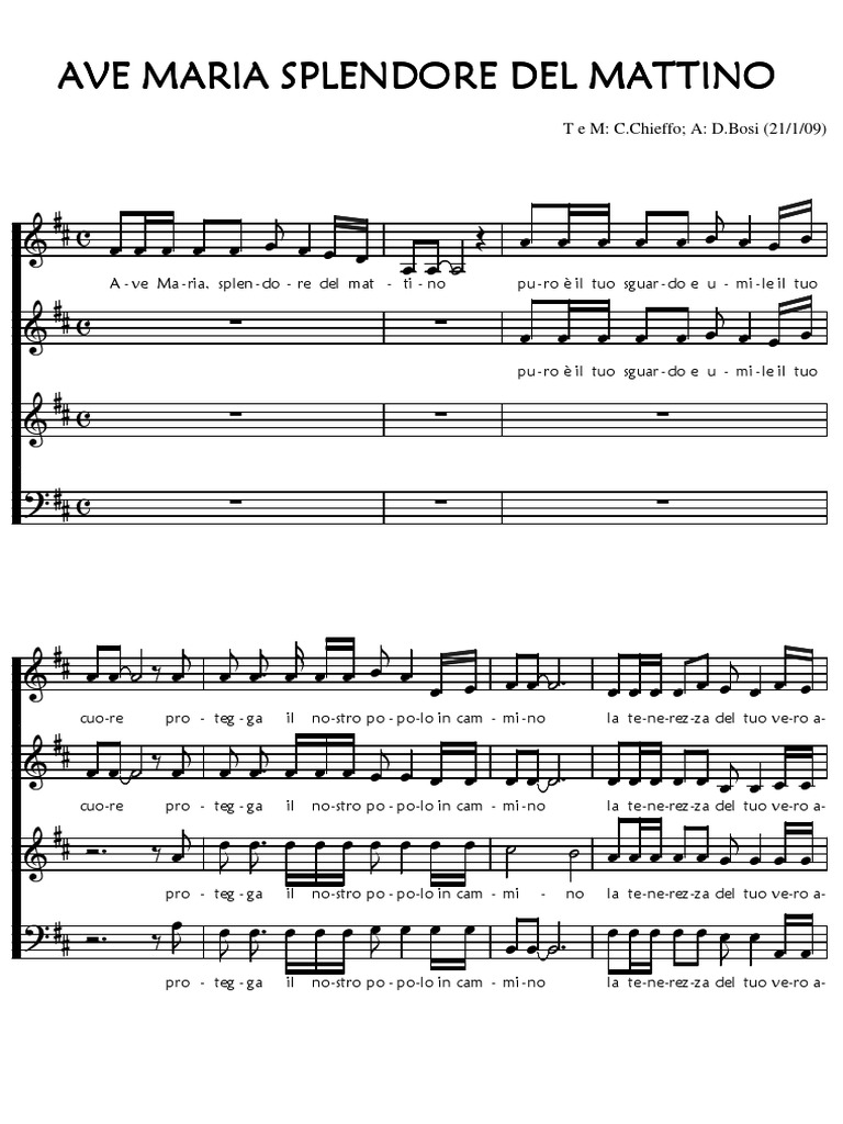 Ave Maria Stella Del Mattino Testo Ave Maria Splendore Del Mattino (4 voci) | PDF