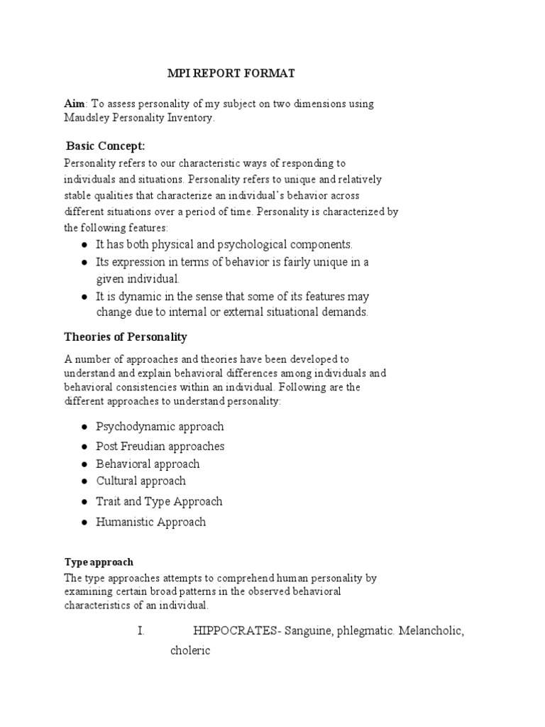 MPI Report Format PDF Extraversion And Introversion Self Report Study
