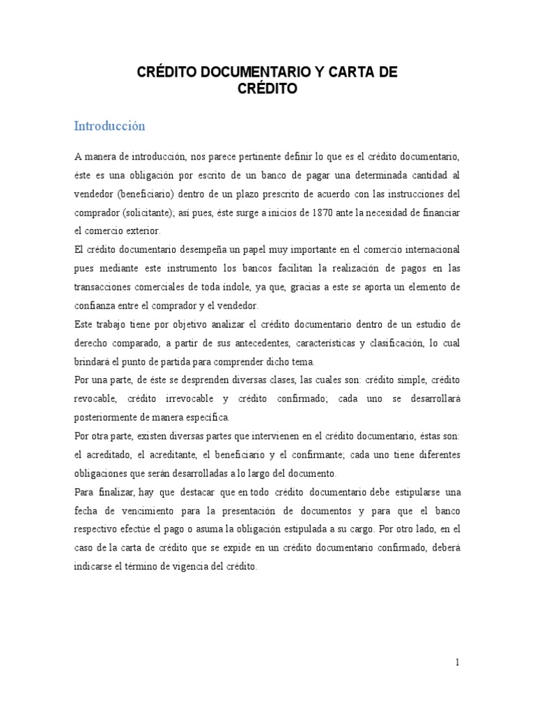 Crédito Documentario y Carta de Crédito | PDF