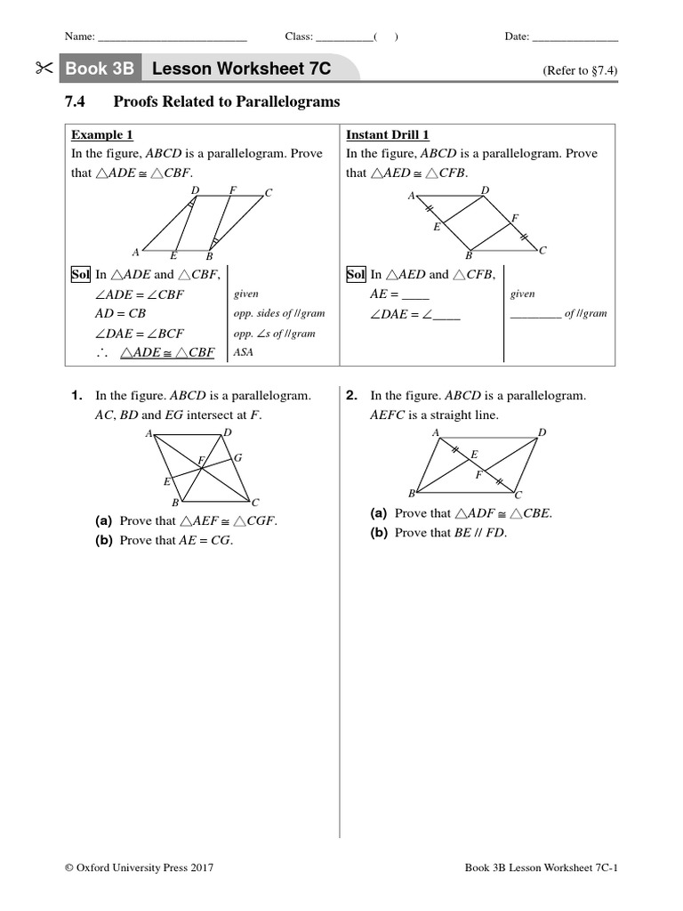Parallelogram Proofs Worksheet 7C | PDF
