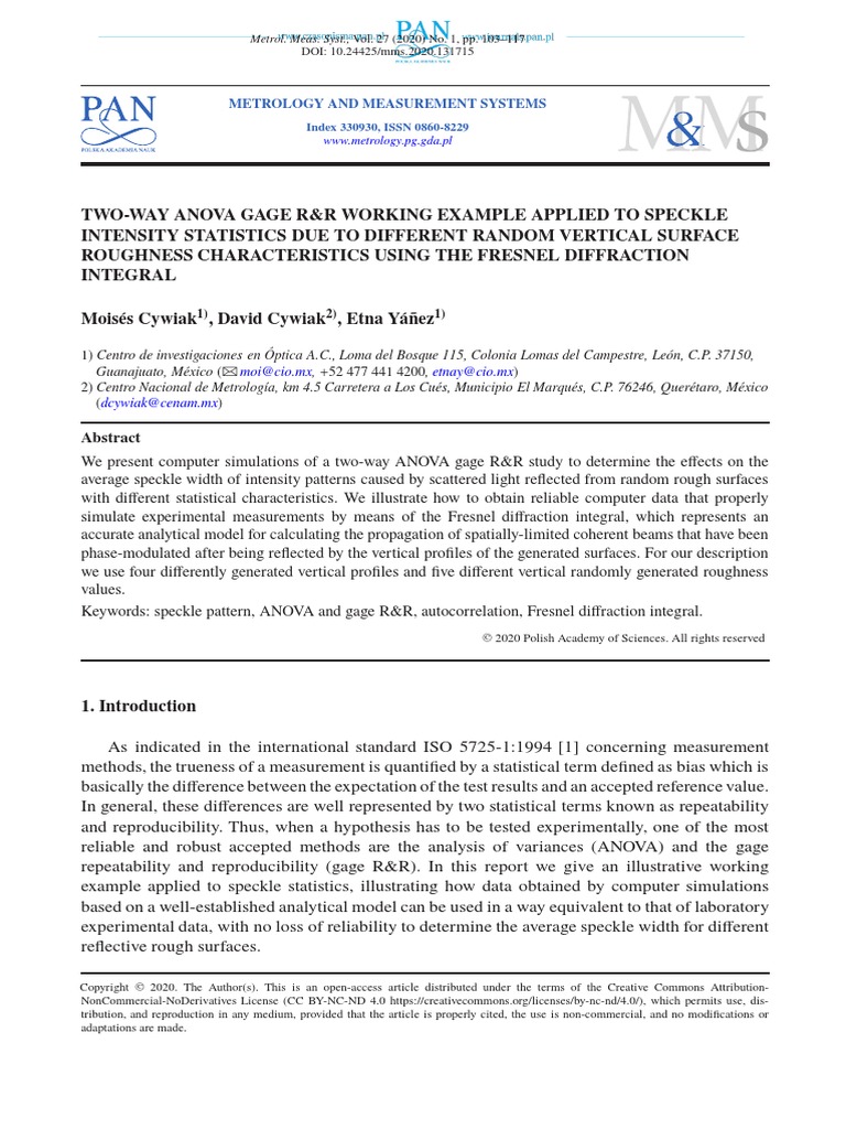 Two Way ANOVA Gage R R Working Exam PDF Diffraction Analysis Of