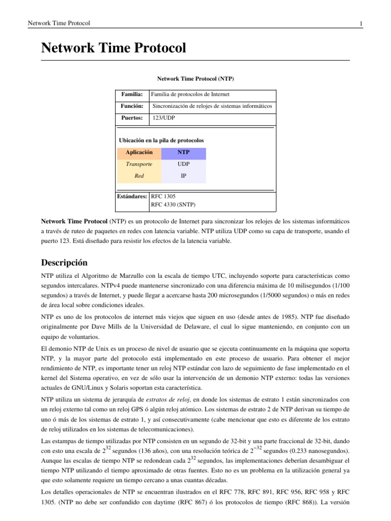 Protocolo NTP: Sincronización de Relojes | PDF | Estándares de internet ...
