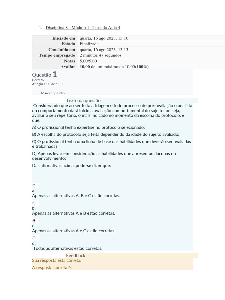 1disciplina 8 - Módulo 1 Teste Da Aula 4 | PDF