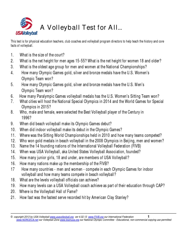 A Volleyball Test For All 40213 | PDF | Volleyball | Multi Sport Events