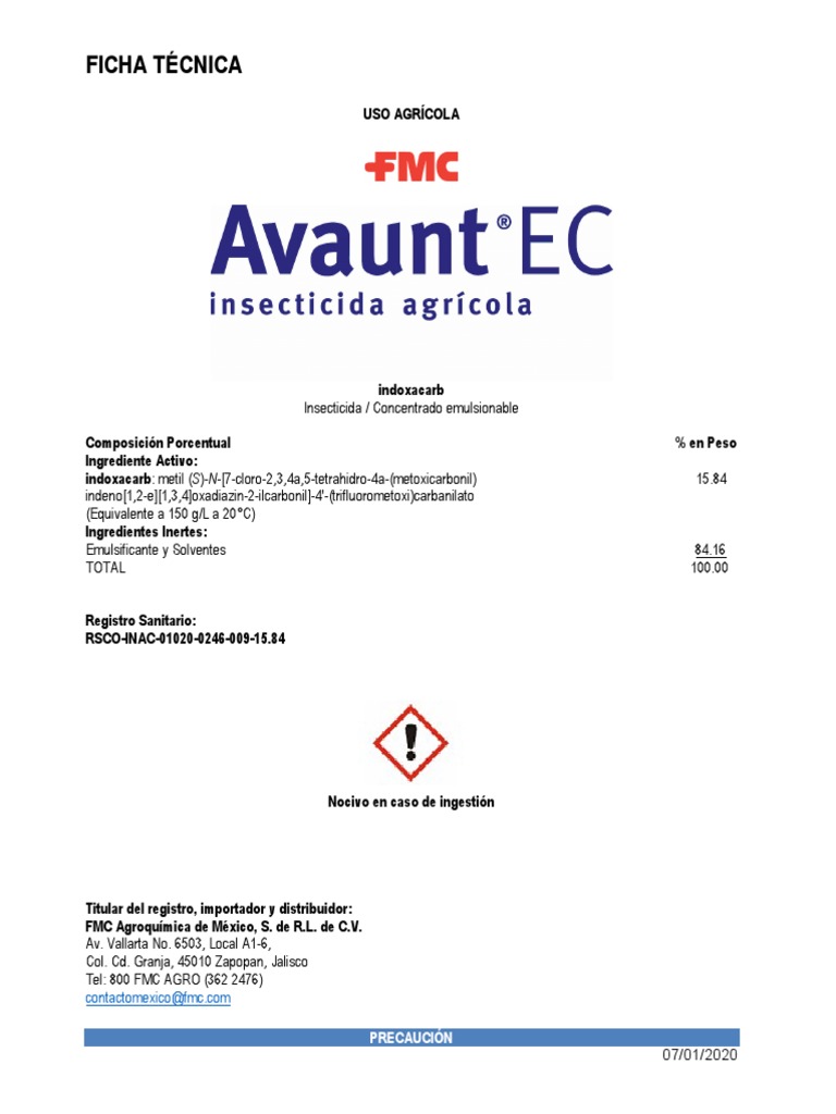 Ficha Tecnica Avaunt EC | PDF | Plaga (organismo) | Insecticida