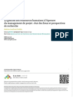 La GRH À L'épreuve Du Management de Projet, État Des Lieux Et Perspectives de Recherche