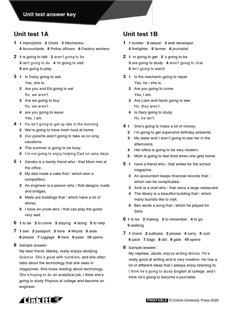 Unit Test Answer Key for English Skills | PDF