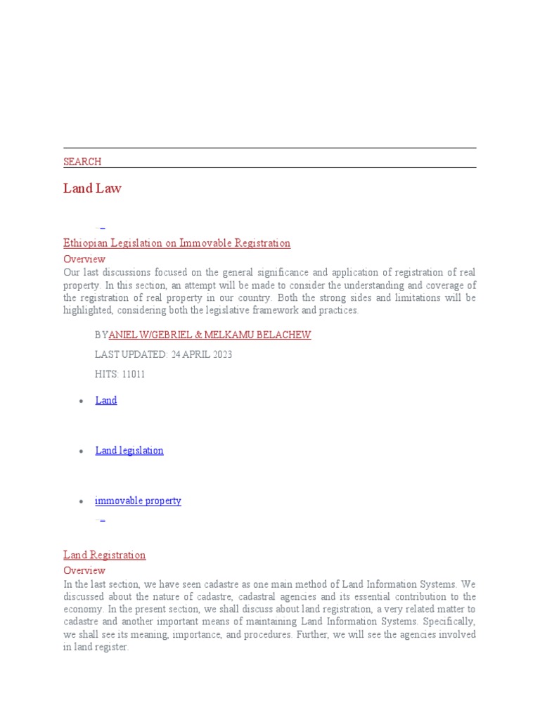 Land Law of Ethiopian PDF Fee Simple Ethiopia