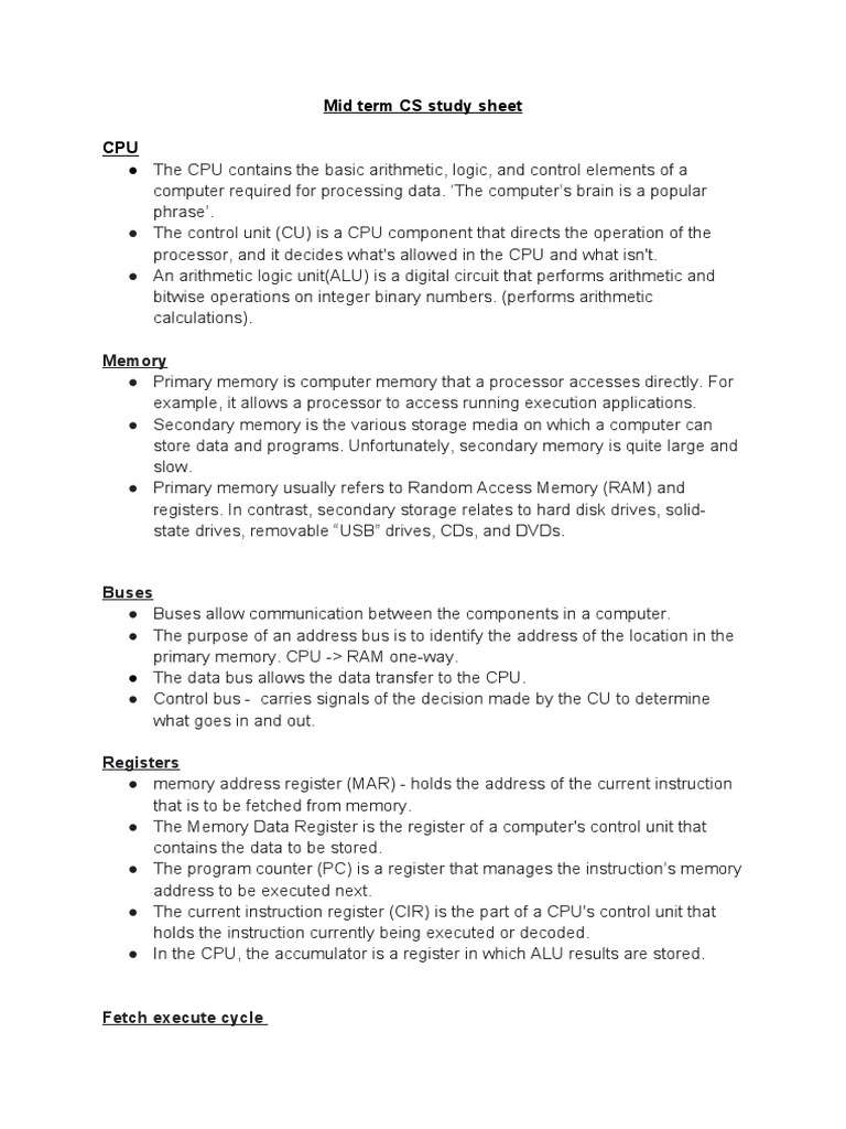 Computer Science Test 1 PDF Central Processing Unit Computer Data