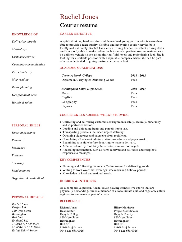 Courier Resume Template PDF Courier
