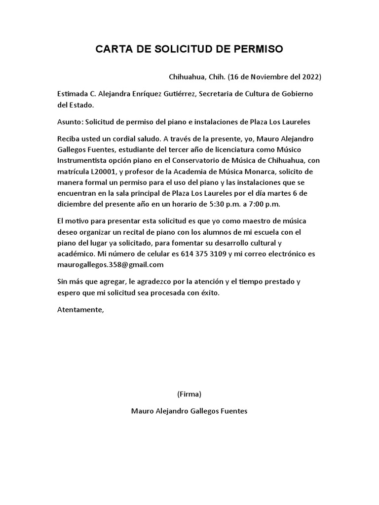 Carta Solicitud de Permiso | PDF
