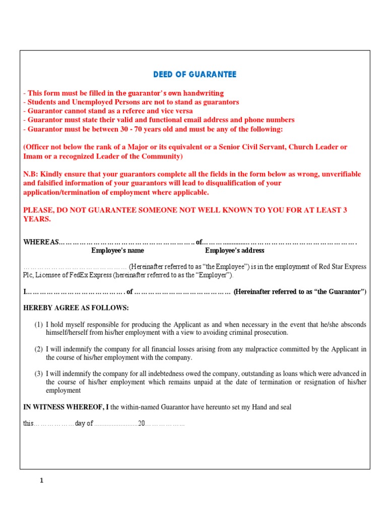 Deed of Guarantee Form1 PDF Business