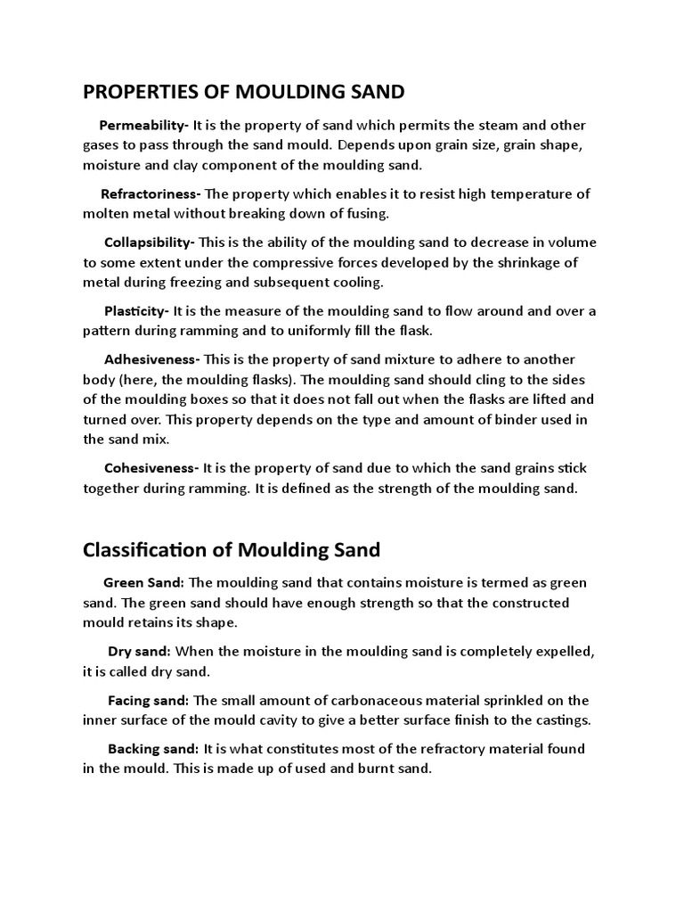 Properties of Moulding Sand PDF Materials Science Procedural
