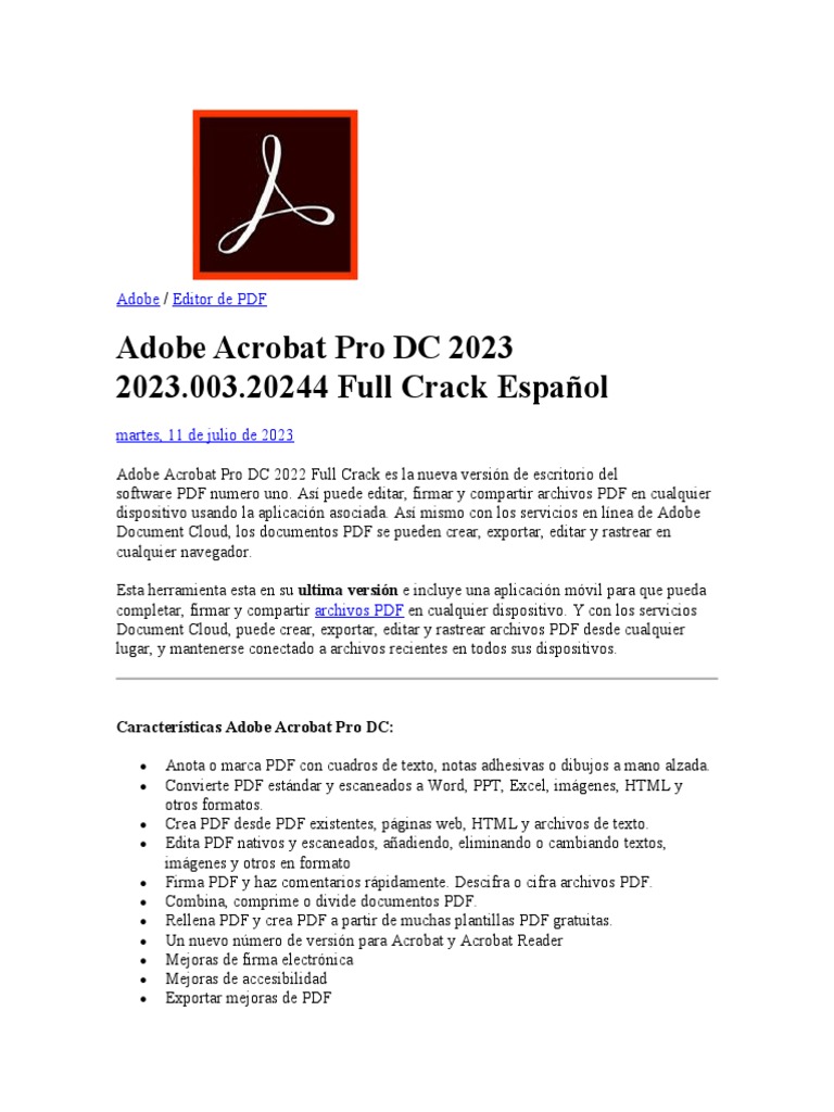 Adobe Acrobat Pro Dc 2023 2023 003 20244 Full Crack Español Pdf