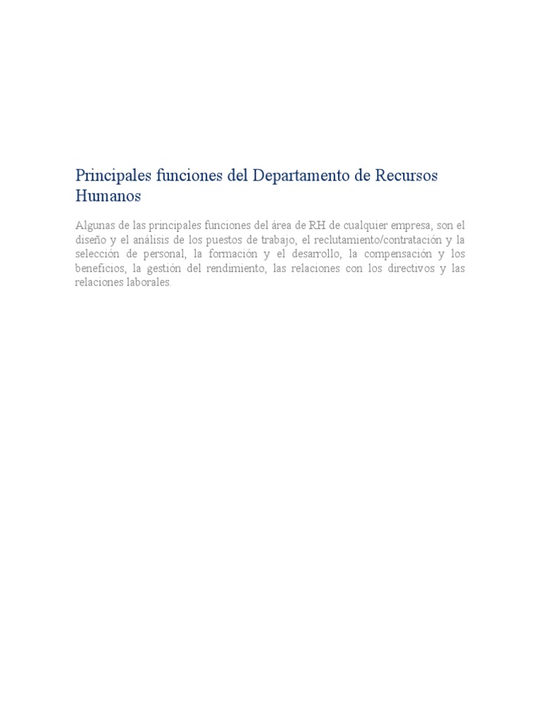 Principales Funciones Del Departamento de Recursos Humanos | PDF