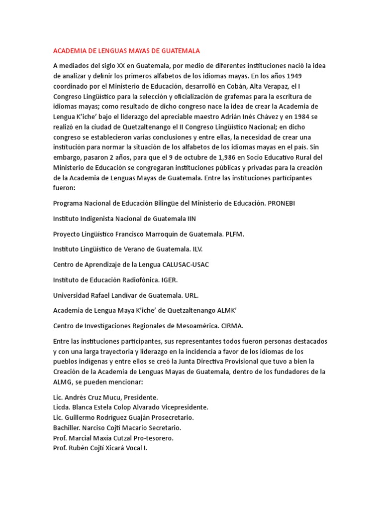 ACADEMIA DE LENGUAS MAYAS DE GUATEMALA PDF Sicología Sociología