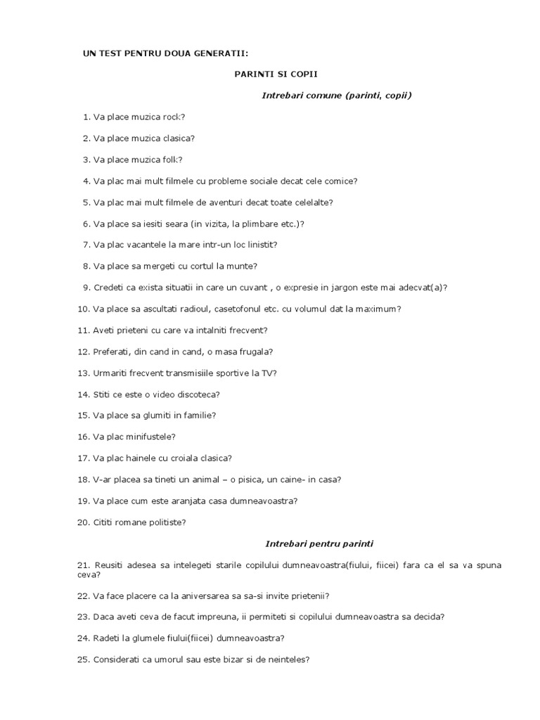 Teste Pentru Parinti | PDF