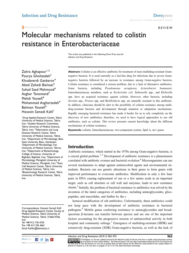 Molecular Mechanisms Related To Colistin Resistance in ...