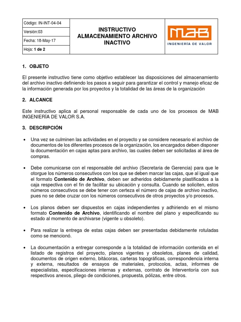 Instructivo para Almacenamiento de Archivos Inactivos | PDF | Informática
