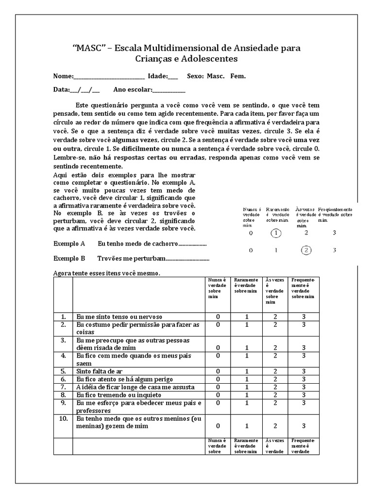 Escala MASC de Ansiedade Infantil e Juvenil | PDF