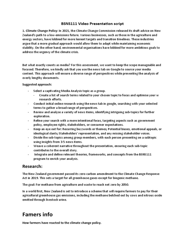 BSNS111 Climate Change Presentation Script | PDF | Climate Change ...