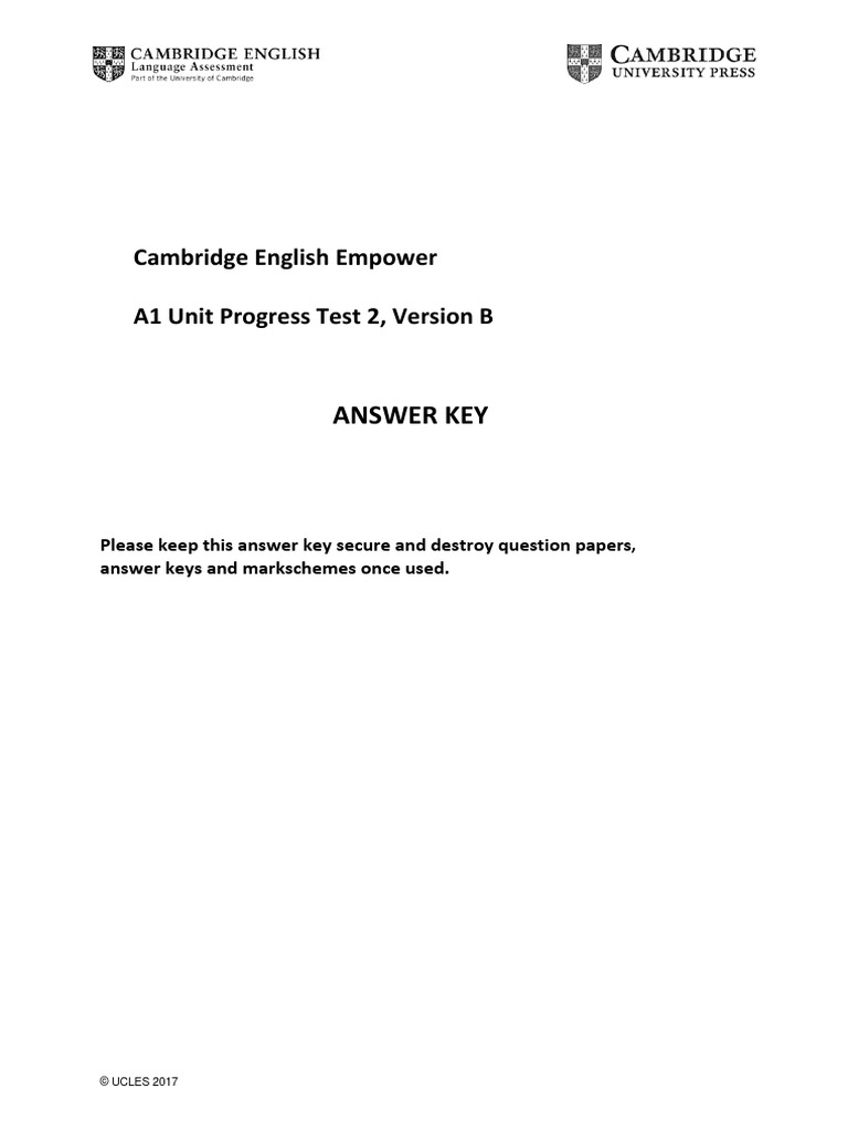 Unit 2 Progress Test Answer Key - Version B | PDF