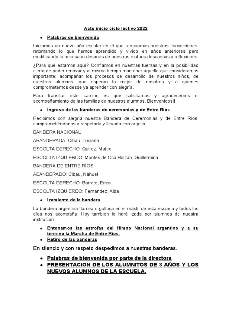 Bienvenidos al Ciclo Lectivo 2022 | PDF