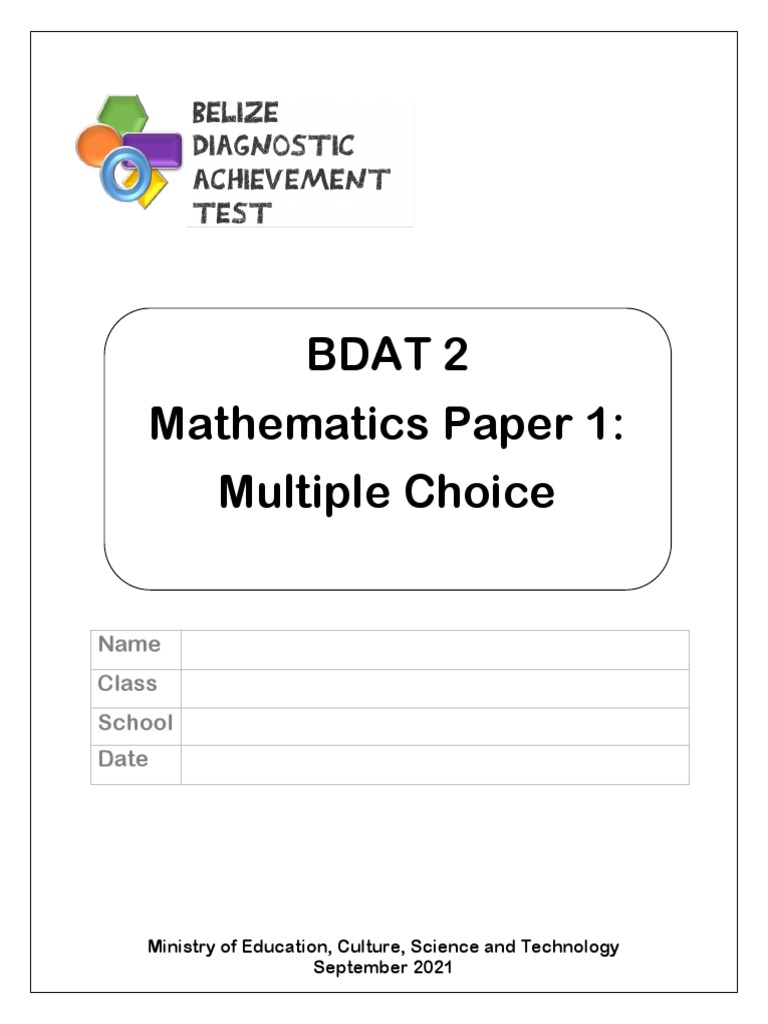 BDAT 2 Mathematics Paper 1 Multiple Choice | PDF