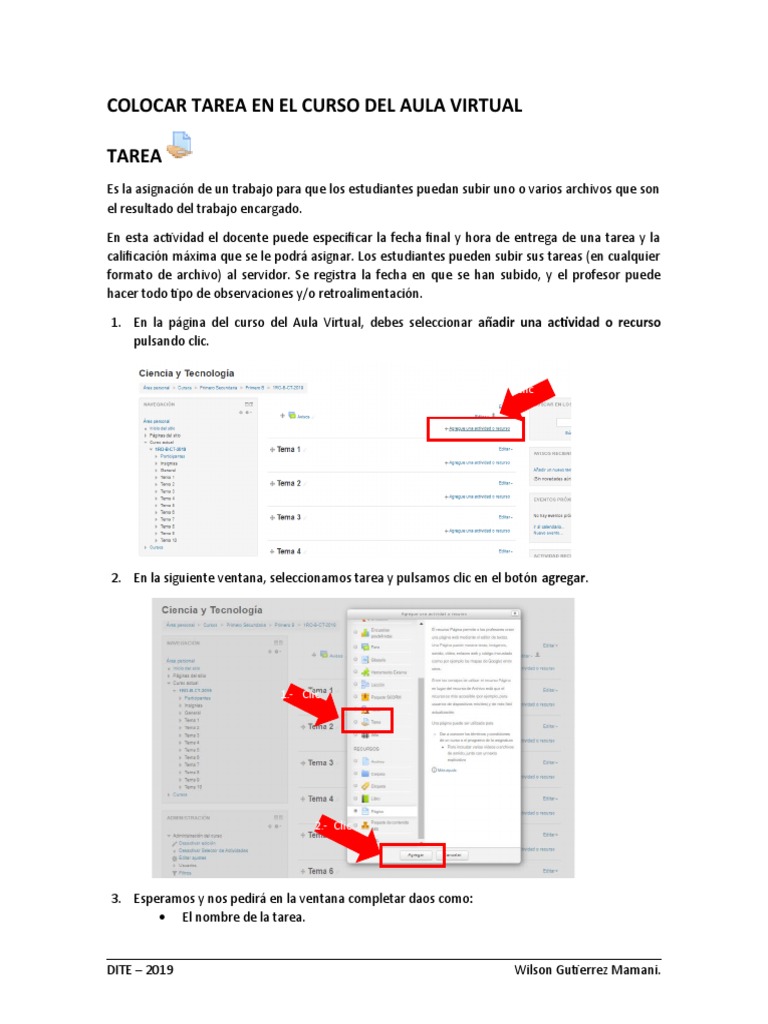 Crear Tareas en Aula Virtual | PDF | Ventana (informática) | Archivo de ...
